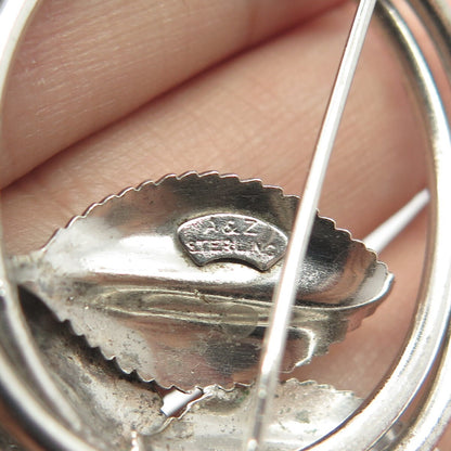 925 Sterling Silver Vintage A&Z Floral Pin Brooch