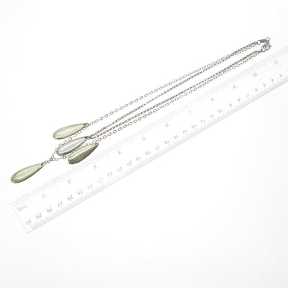 925 Sterling Silver 2-Tone Vintage Modernist Teardrop Double Chain Necklace 16"