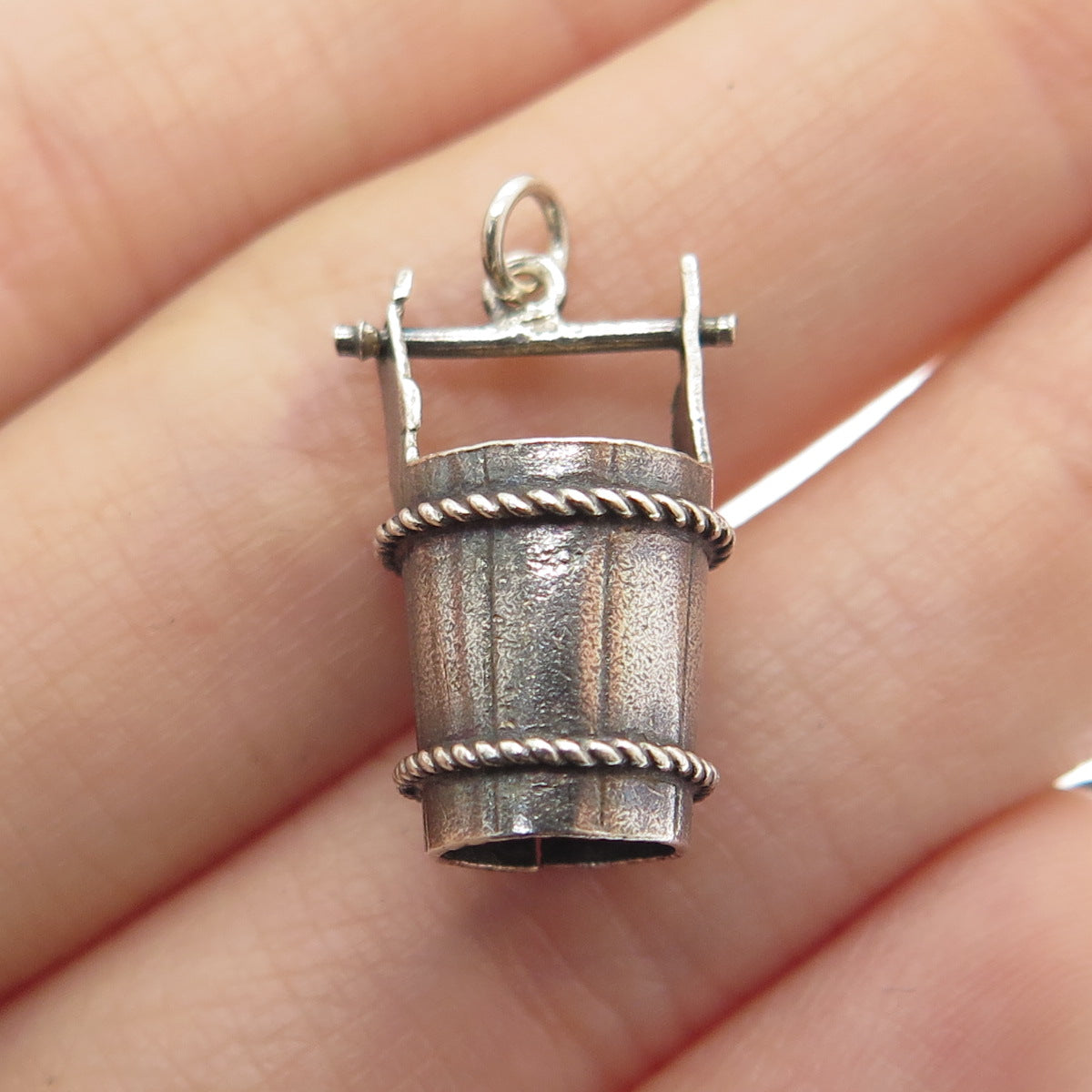 925 Sterling Silver Antique Art Deco Japanese Water Bucket Minimalist Pendant