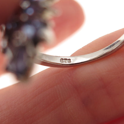 Chuck Clemency Sterling Silver Real Marquise-Cut Tanzanite Floral Ring Size 8