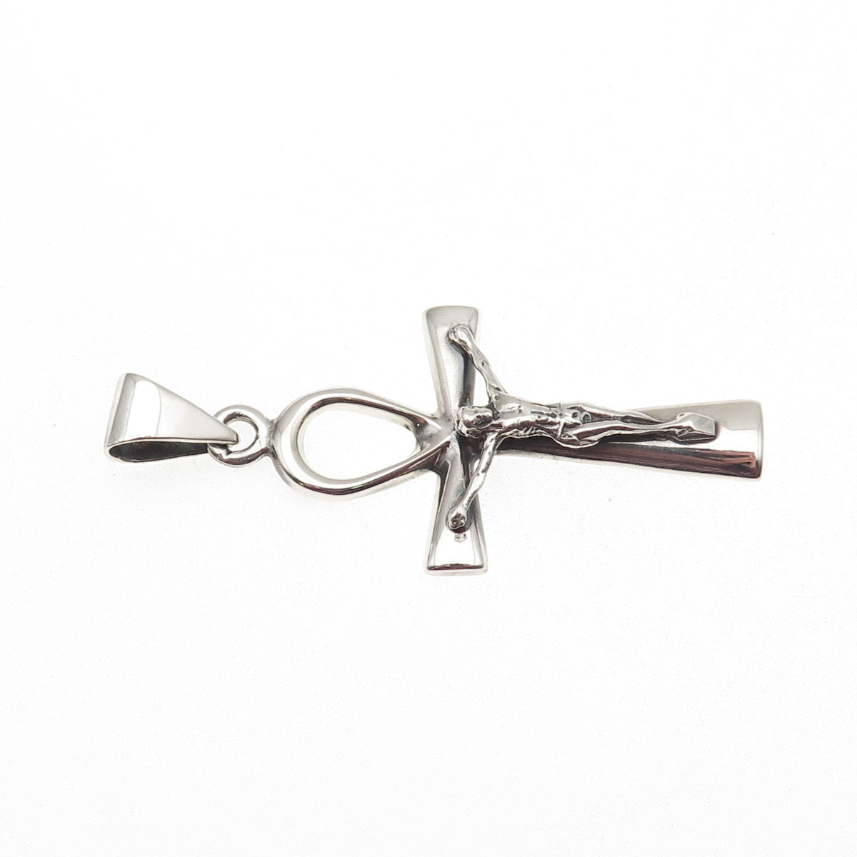 925 Sterling Silver Vintage Egyptian Ankh Crucifix Cross Charm Pendant