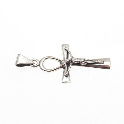 925 Sterling Silver Vintage Egyptian Ankh Crucifix Cross Charm Pendant