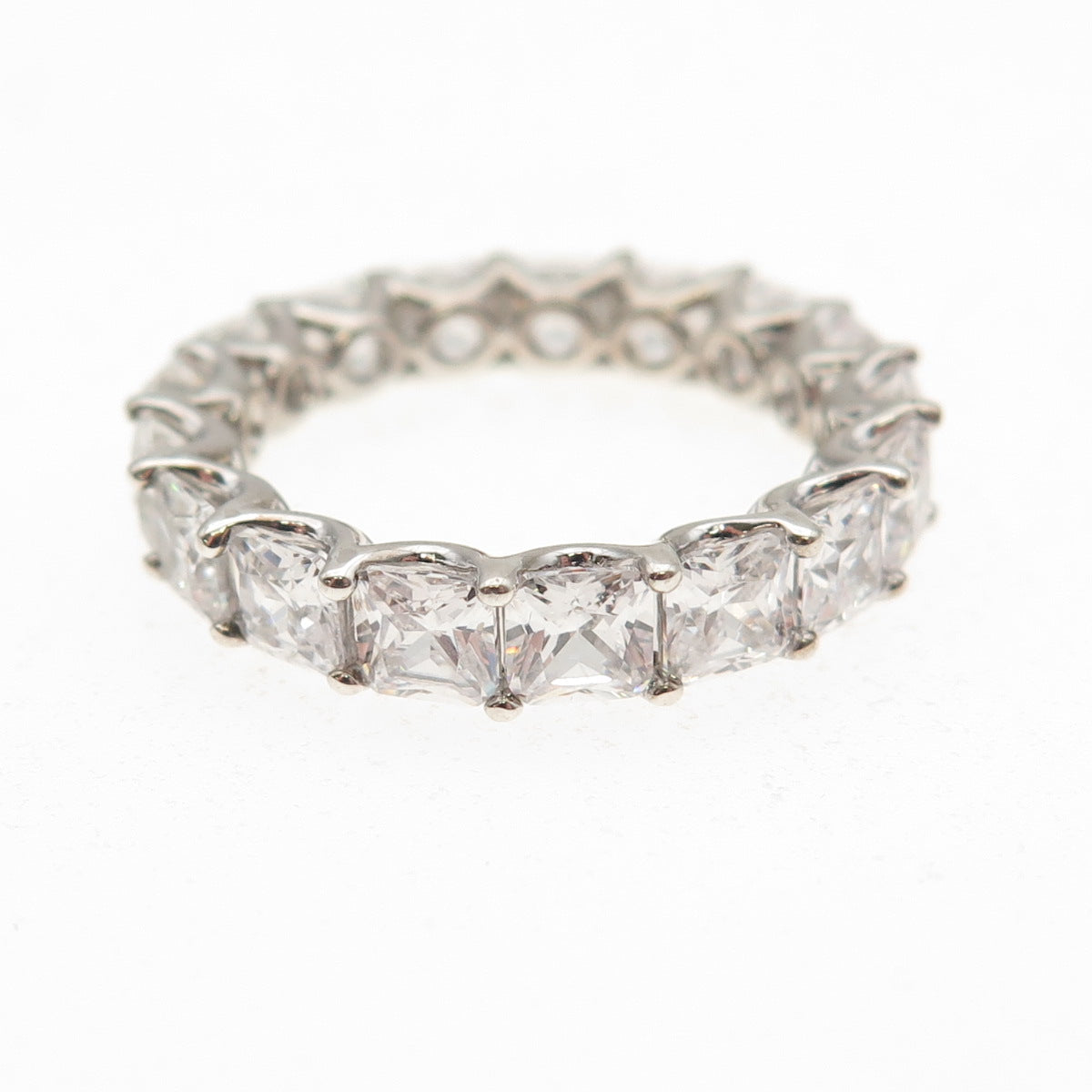 925 Sterling Silver Princess-Cut C Z Eternity Band Ring Size 7.5