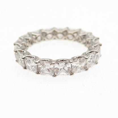 925 Sterling Silver Princess-Cut C Z Eternity Band Ring Size 7.5