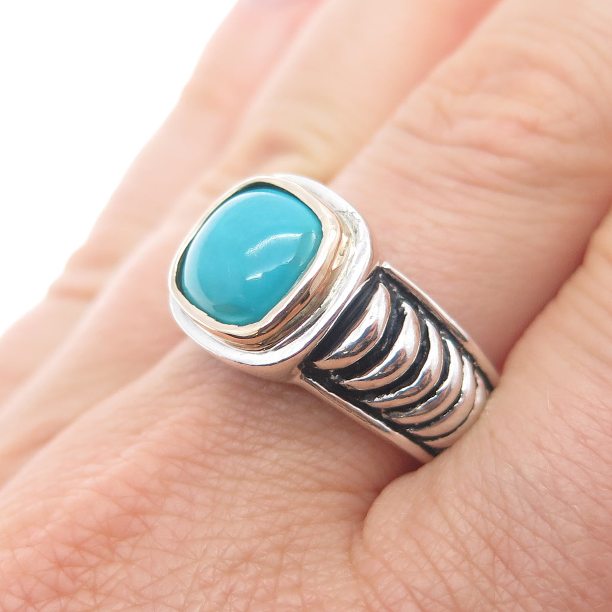 JOSEPH ESPOSITO 14K Gold Sterling Silver Vintage Real Turquoise Ring Size 9.25