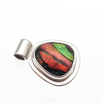925 Sterling Silver Vintage Mexico Dichroic Glass Modernist Slide Pendant
