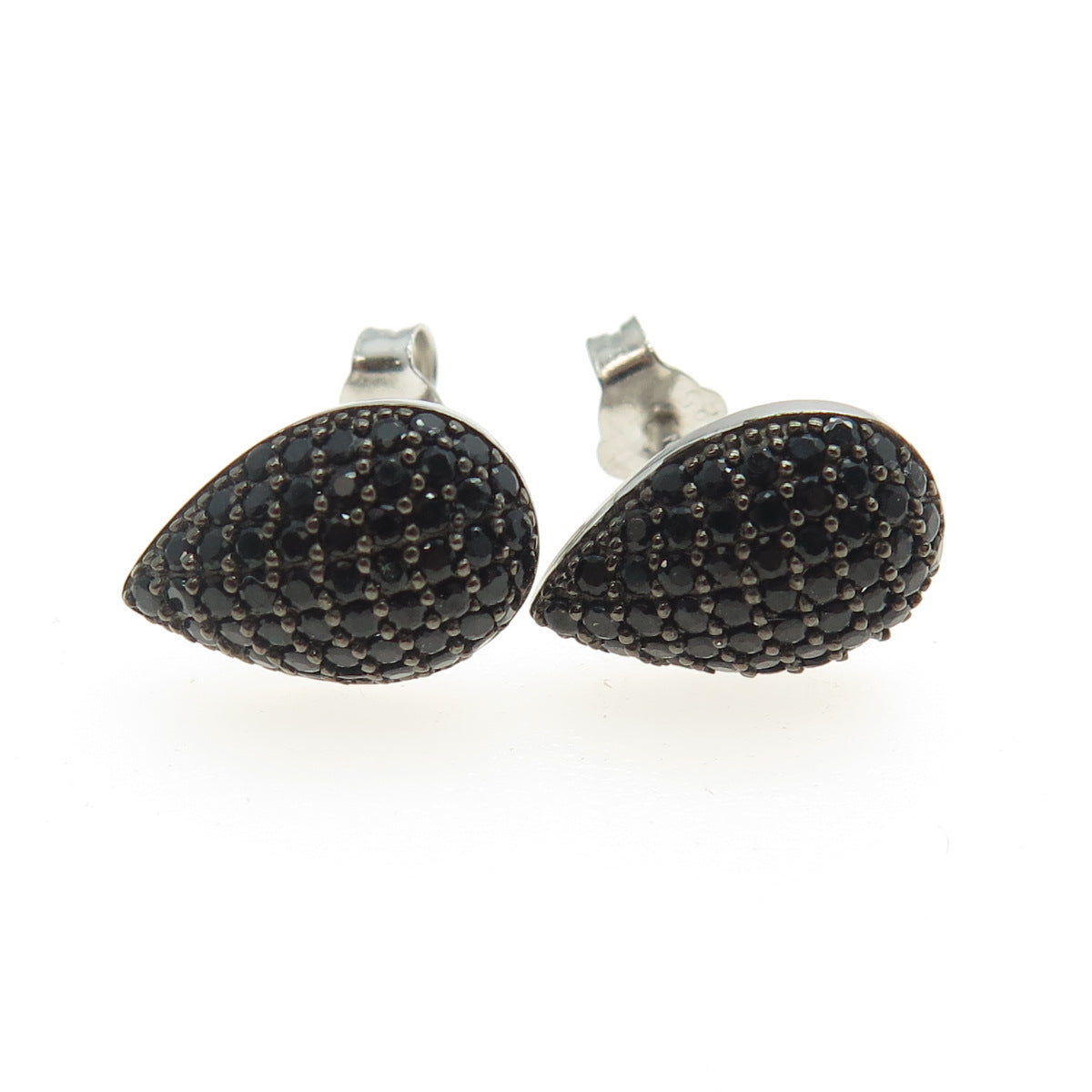 925 Sterling Silver Round-Cut Black C Z Teardrop Earrings