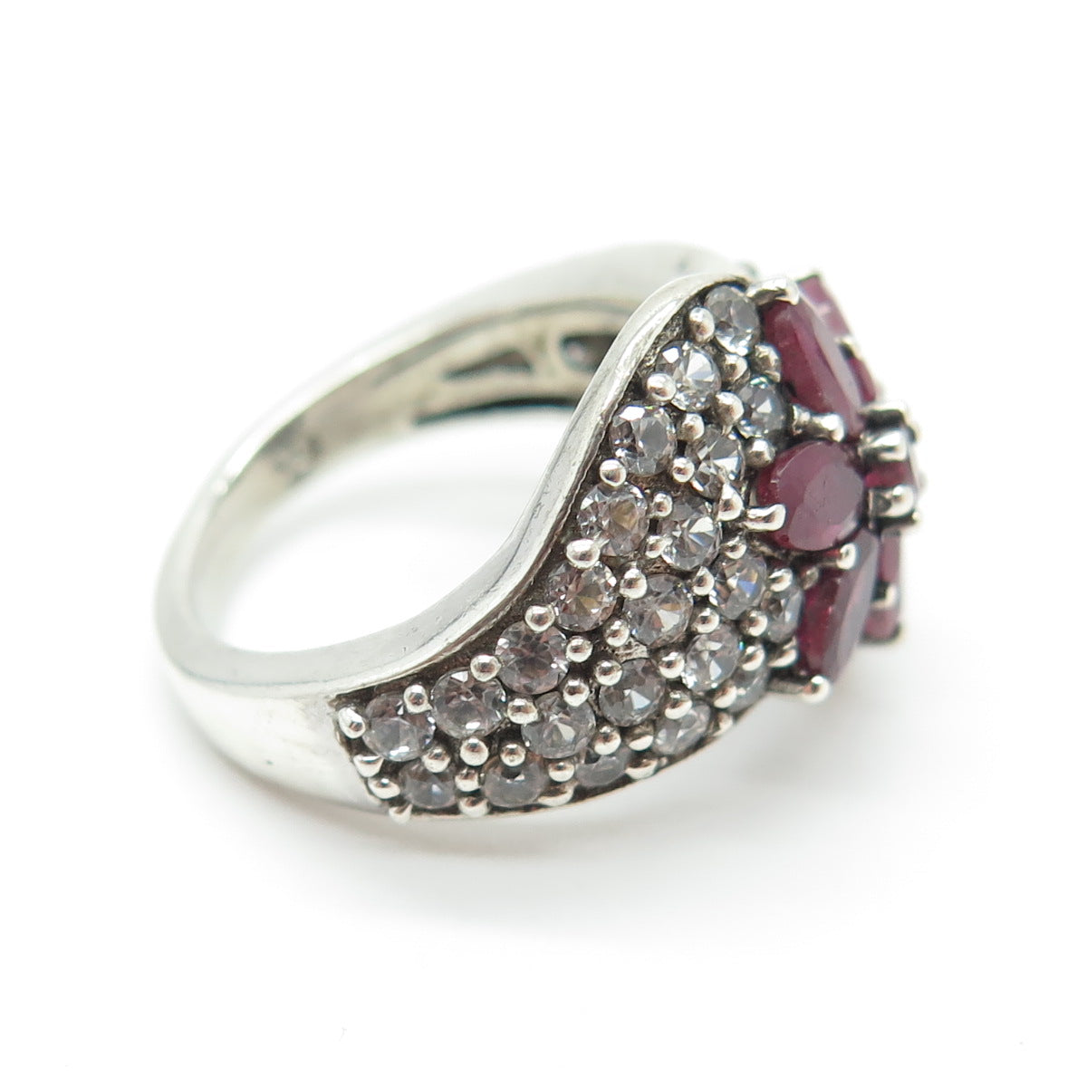 CHUCK CLEMENCY 925 Sterling Silver Real Ruby Gemstone & C Z Ring Size 6.25