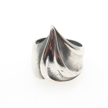 925 Sterling Silver Vintage Modernist Flame Oxidized Ring Size 7.75