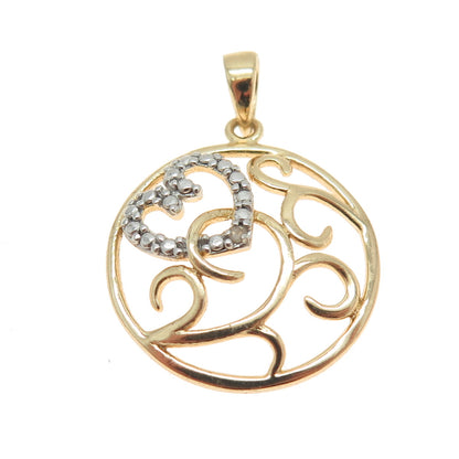 HAN 925 Sterling Silver Gold Plated Real Diamond Accent Heart Swirl Pendant