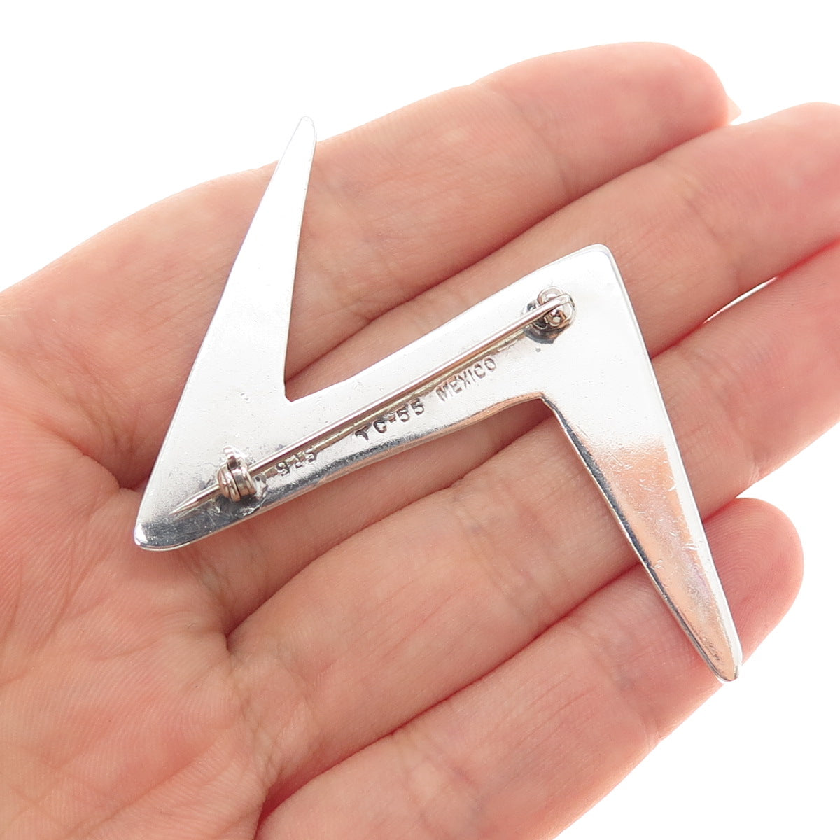 925 Sterling Silver Vintage Mexico Lightning Bolt Modernist Pin Brooch