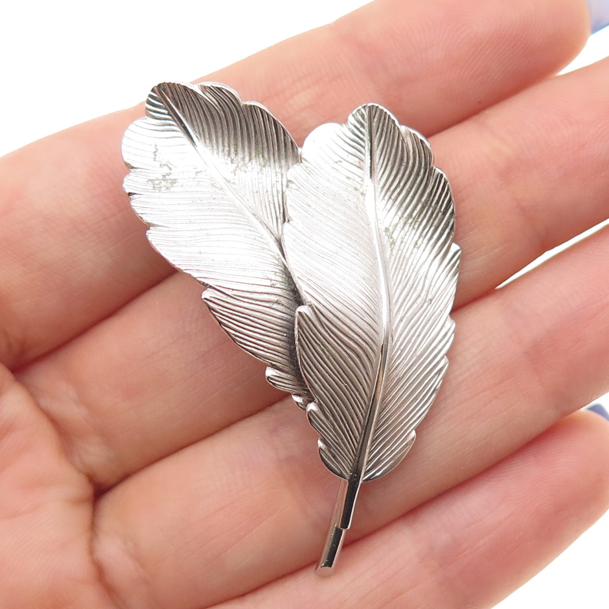 DuBARRY F.A. 925 Sterling Silver Antique Art Deco Feather Oxidized Pin Brooch