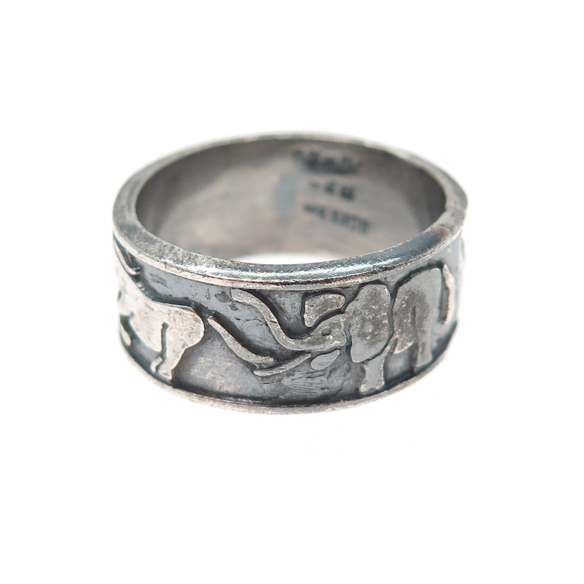 925 Sterling Silver Vintage Mexico Safari Animals Oxidized Band Ring Size 9.75