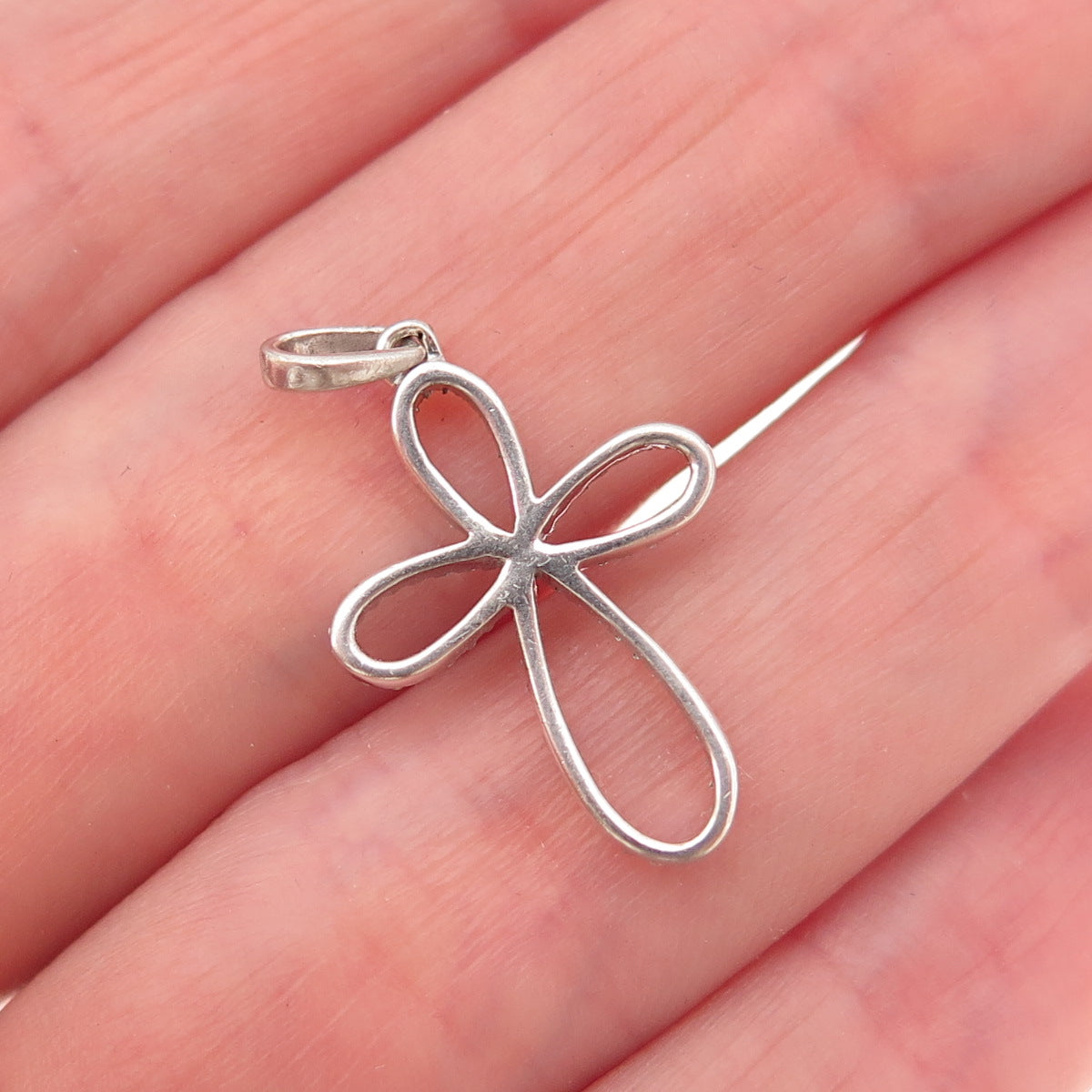925 Sterling Silver Real Round-Cut Diamond Floral Cross Charm Pendant