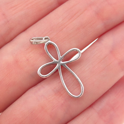 925 Sterling Silver Real Round-Cut Diamond Floral Cross Charm Pendant