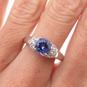 925 Sterling Silver Real Round-Cut Tanzanite & White Topaz Ring Size 8