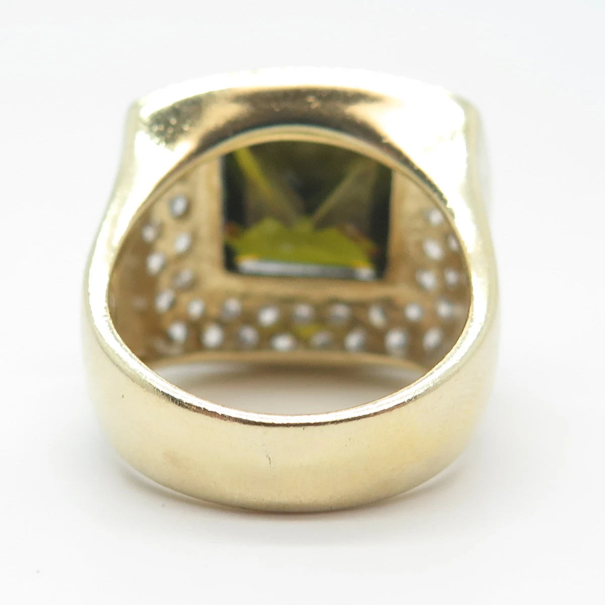 925 Sterling Silver Gold Plated Seta Green & White C Z Square Ring Size 7.25