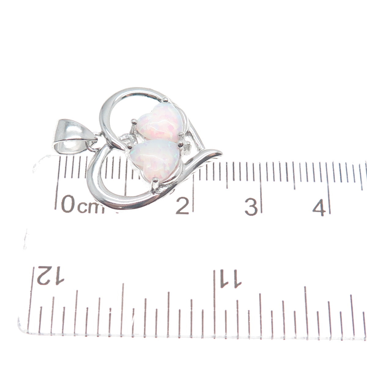 925 Sterling Silver Real Opal Gemstone Open Heart Pendant