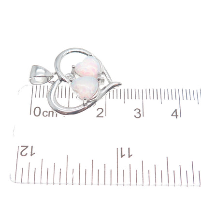 925 Sterling Silver Real Opal Gemstone Open Heart Pendant