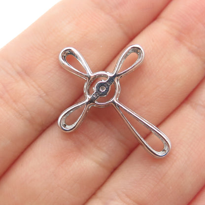 925 Sterling Silver Real Round-Cut Diamond Cross Slide Charm Pendant