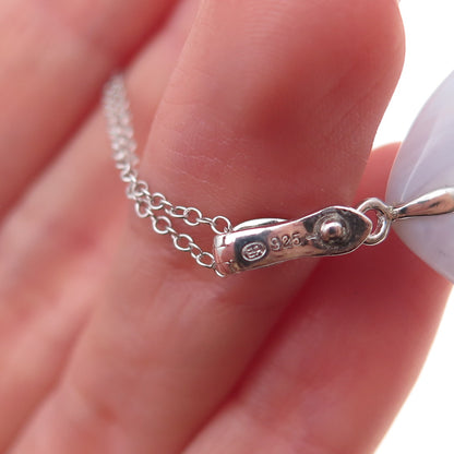 925 Sterling Silver Real Lace Agate Tanzanite Teardrop Cable Chain Necklace 18"
