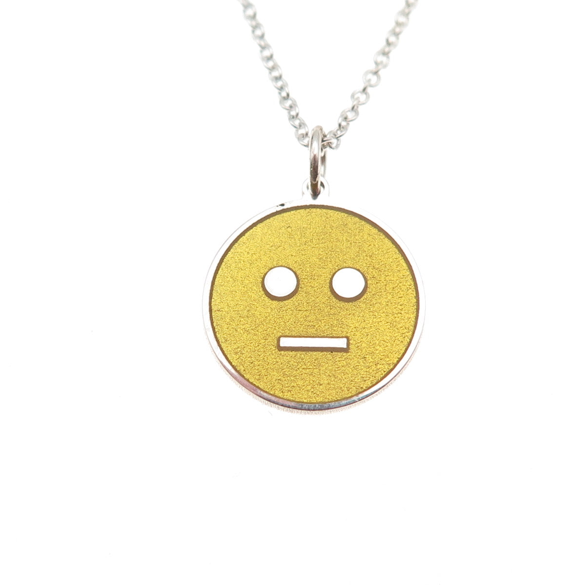 925 Sterling Silver Yellow Enamel Distorted Face Emoji Cable Chain Necklace 18"