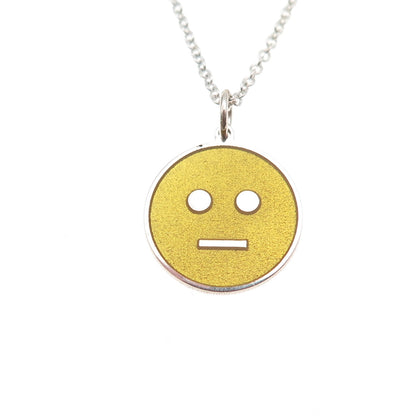 925 Sterling Silver Yellow Enamel Distorted Face Emoji Cable Chain Necklace 18"