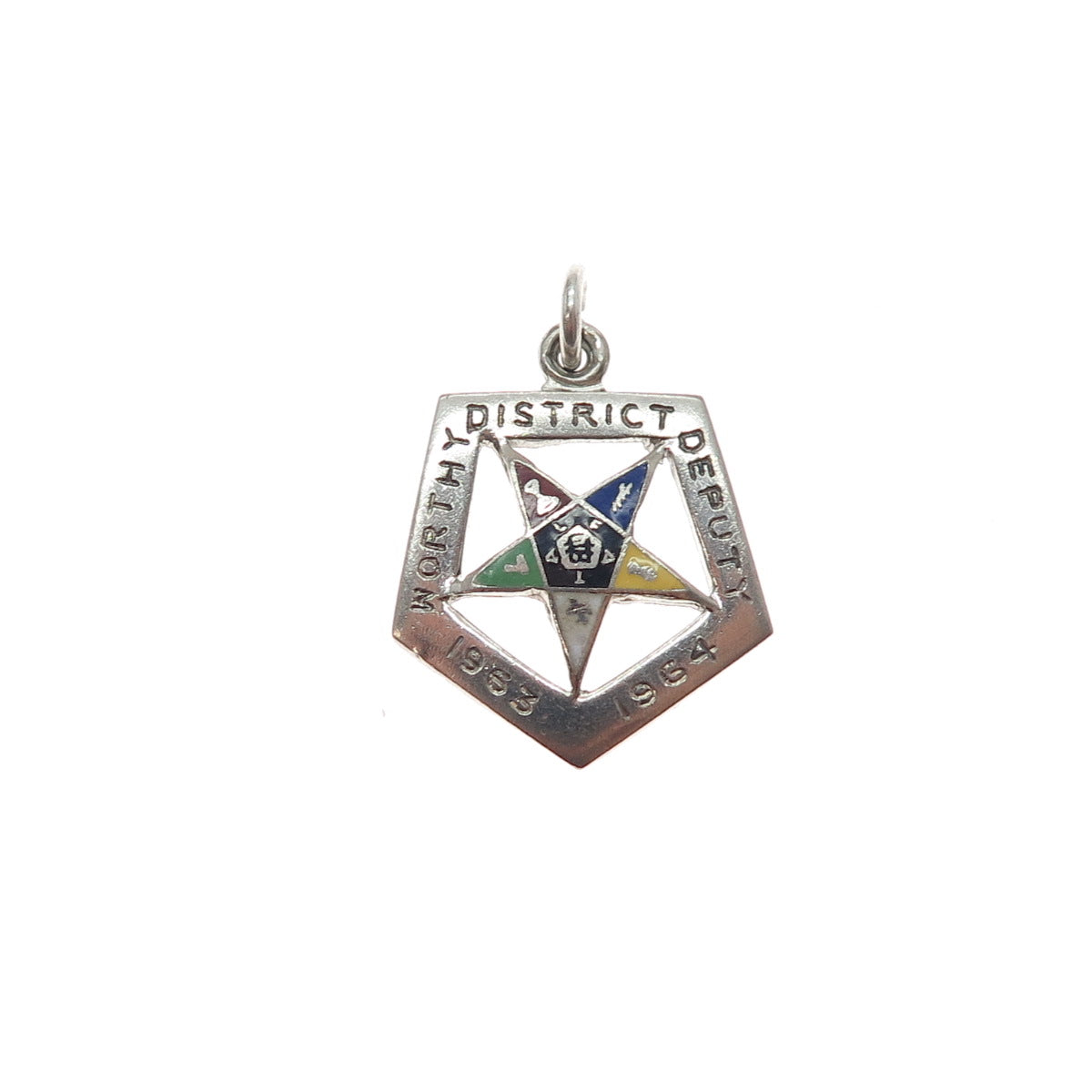 925 Sterling Silver Vintage 1963-64 Enamel Masonic Eastern Star Charm Pendant