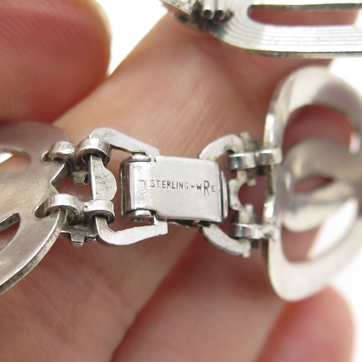 W.E. RICHARDS Sterling Silver Antique Art Deco Double Oval Link Bracelet 7.25"