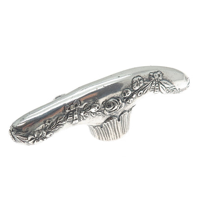 925 Sterling Silver Antique Victorian Repousse Rose Floral Walking Stick Handle