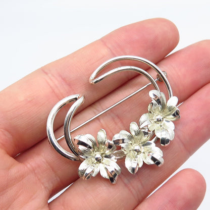 925 Sterling Silver Vintage Forstner Floral Pin Brooch
