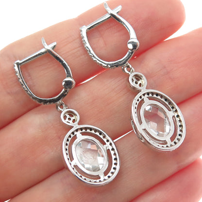 925 Sterling Silver Real Diamond & White Topaz Dangle Earrings