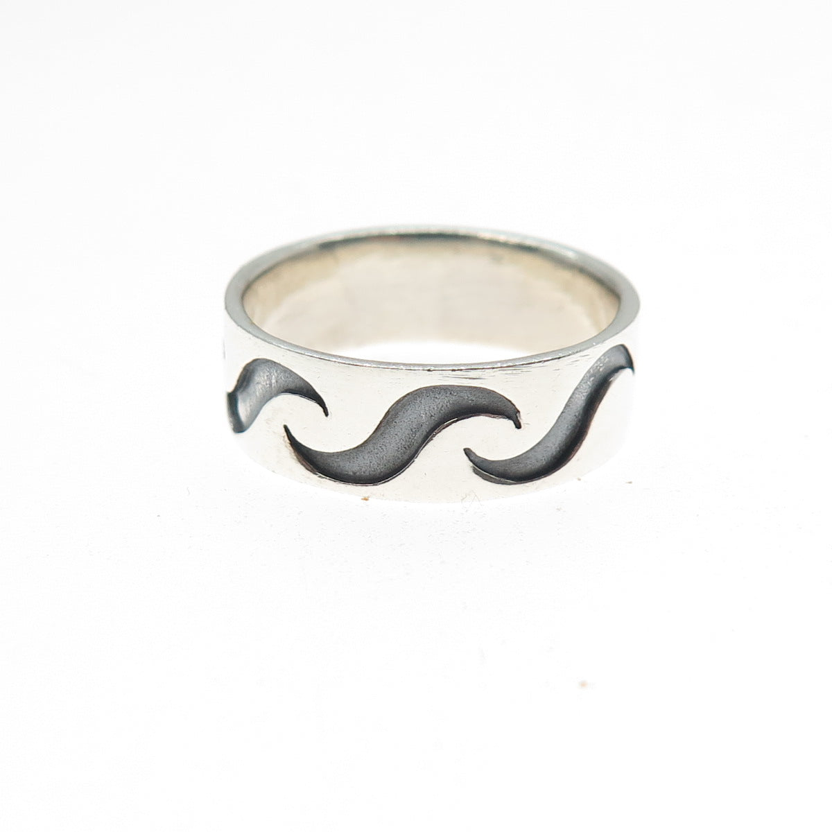 925 Sterling Silver Vintage Modernist Wavy Oxidized Band Ring Size 8