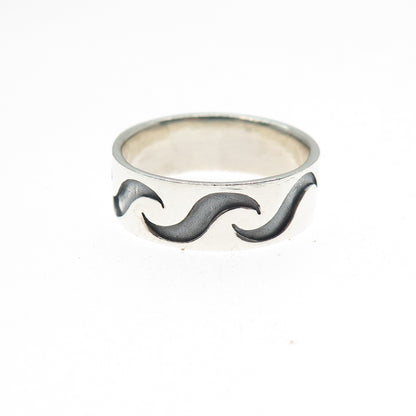 925 Sterling Silver Vintage Modernist Wavy Oxidized Band Ring Size 8