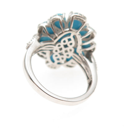 Chuck Clemency 925 Sterling Silver Real Turquoise & White Topaz Ring Size 8