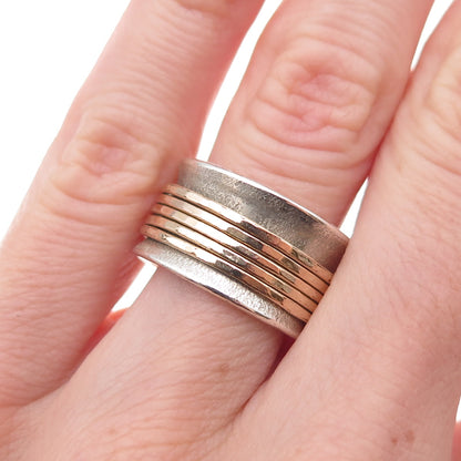 Jeffery Levin 925 Sterling Silver 2-Tone Vintage Rotating Band Ring Size 6.25