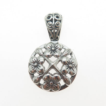 925 Sterling Silver Vintage Flower Blossom Oxidized Charm Pendant