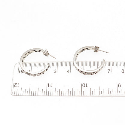 925 Sterling Silver Vintage Floral Scroll Oxidized Hoop Earrings