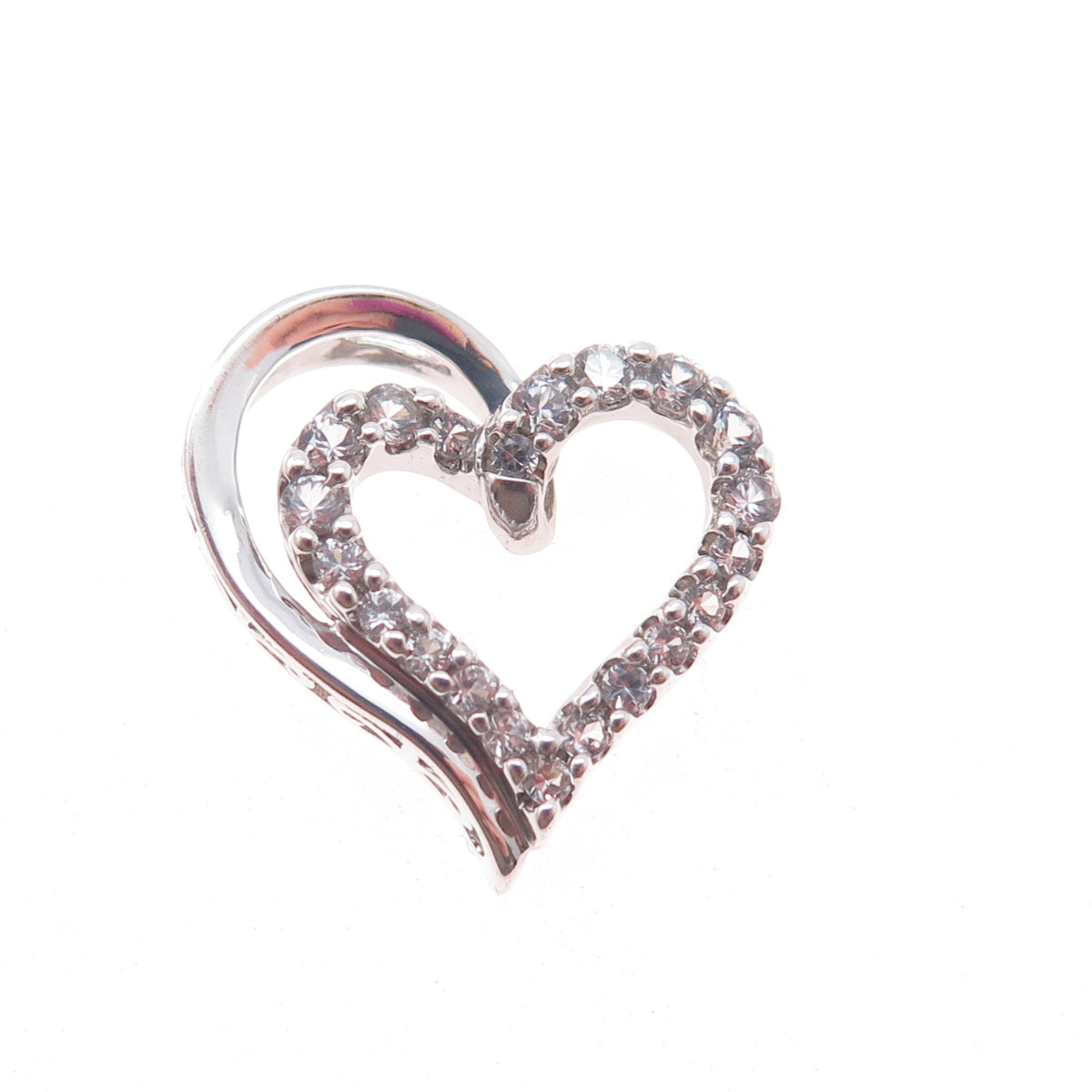 SUN 925 Sterling Silver Real Round-Cut White Topaz Heart Slide Charm Pendant