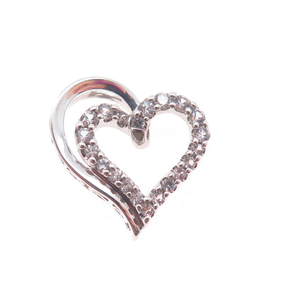 SUN 925 Sterling Silver Real Round-Cut White Topaz Heart Slide Charm Pendant