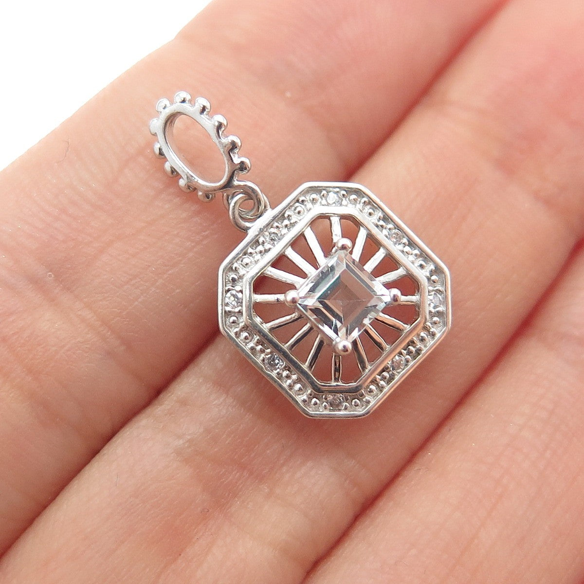 NEVADA 925 Sterling Silver Real Light Blue Aquamarine & C Z Mini Charm Pendant