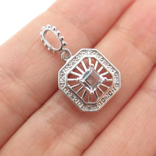 NEVADA 925 Sterling Silver Real Light Blue Aquamarine & C Z Mini Charm Pendant