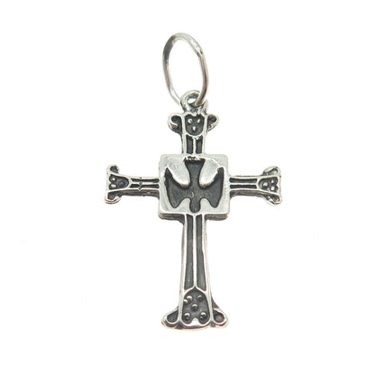 925 Sterling Silver Vintage Holy Spirit Cross Oxidized Pendant