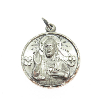 CREED 925 Sterling Silver Antique Art Deco Jesus Religious Pendant