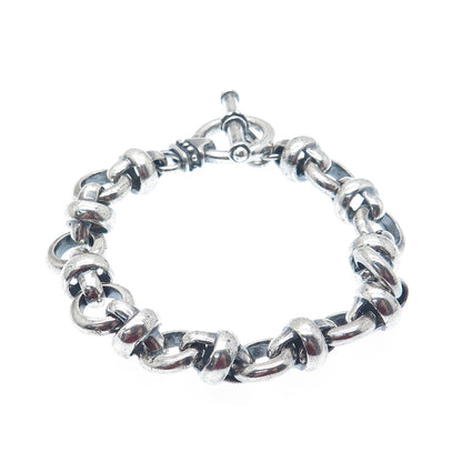 925 Sterling Silver Vintage Crisscross Rolo Link Oxidized Bracelet 6"