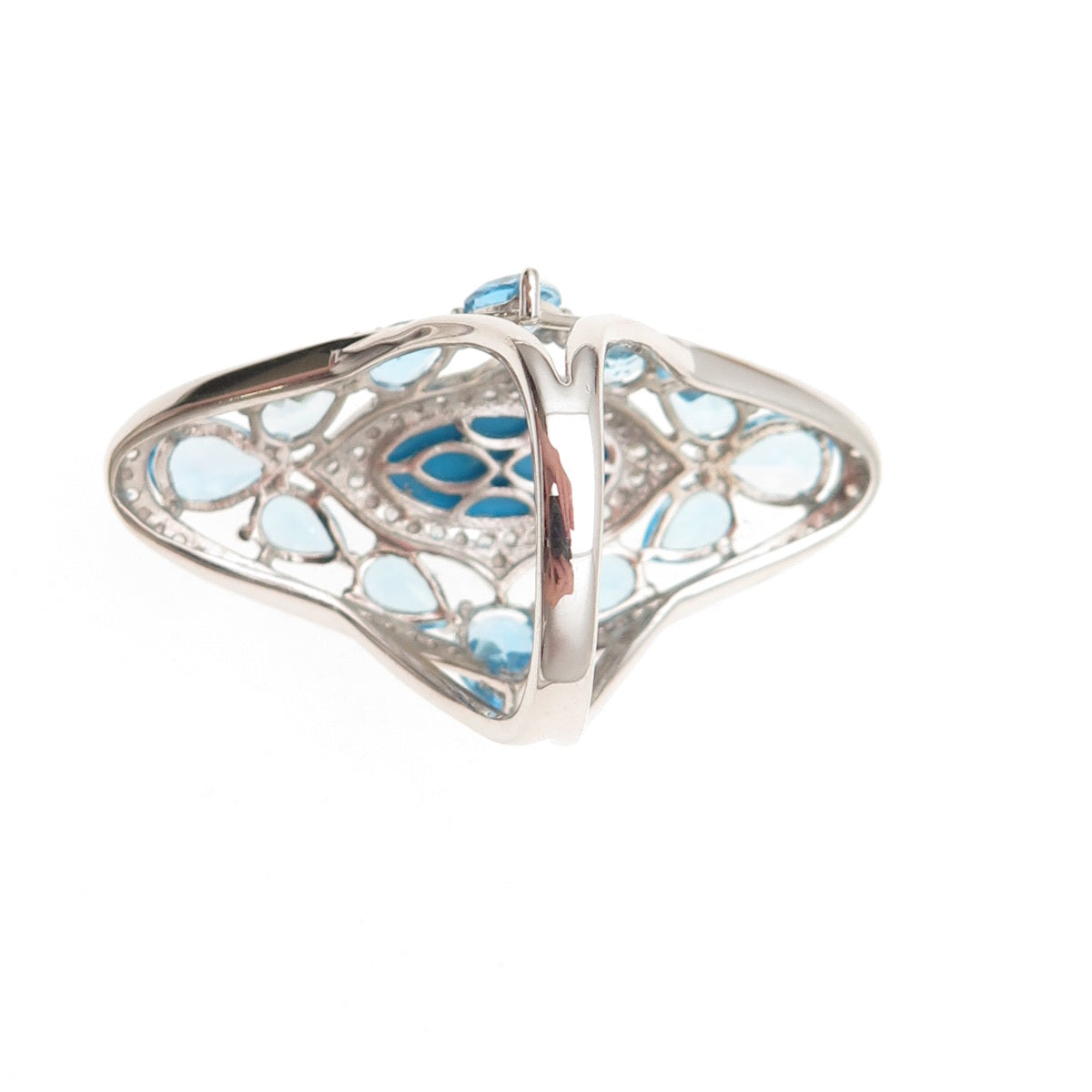 Chuck Clemency 925 Sterling Silver Real Turquoise White & Blue Topaz Ring Size 8