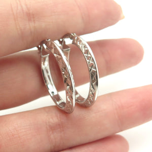 HAN 925 Sterling Silver Textured Knife Edge Hoop Earrings