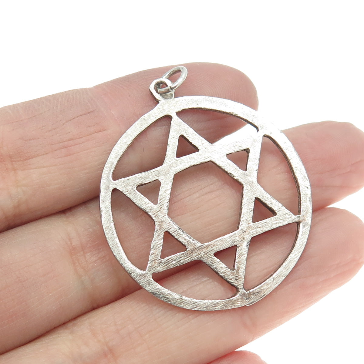 925 Sterling Silver Vintage Star of David Round Pendant