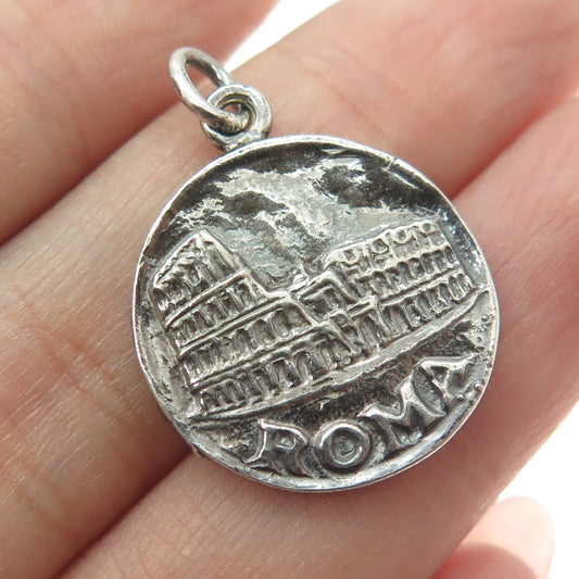 925 Sterling Silver Vintage "Roma Napoli" Colosseum Oxidized Pendant