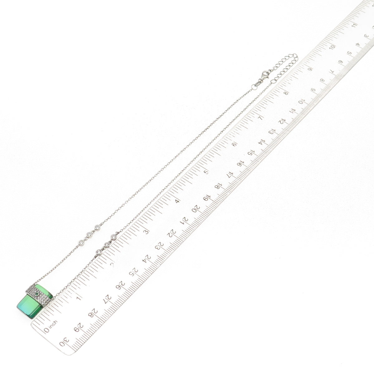 925 Sterling Silver Green & White C Z Cable Chain Necklace 16-18"